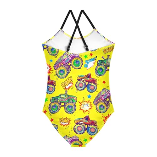 CHIFIGNO Colorful Trucks Yellow Bathing Suits for Kids Quick Dry Crossback Girls' One-Piece Swimwear 3T2