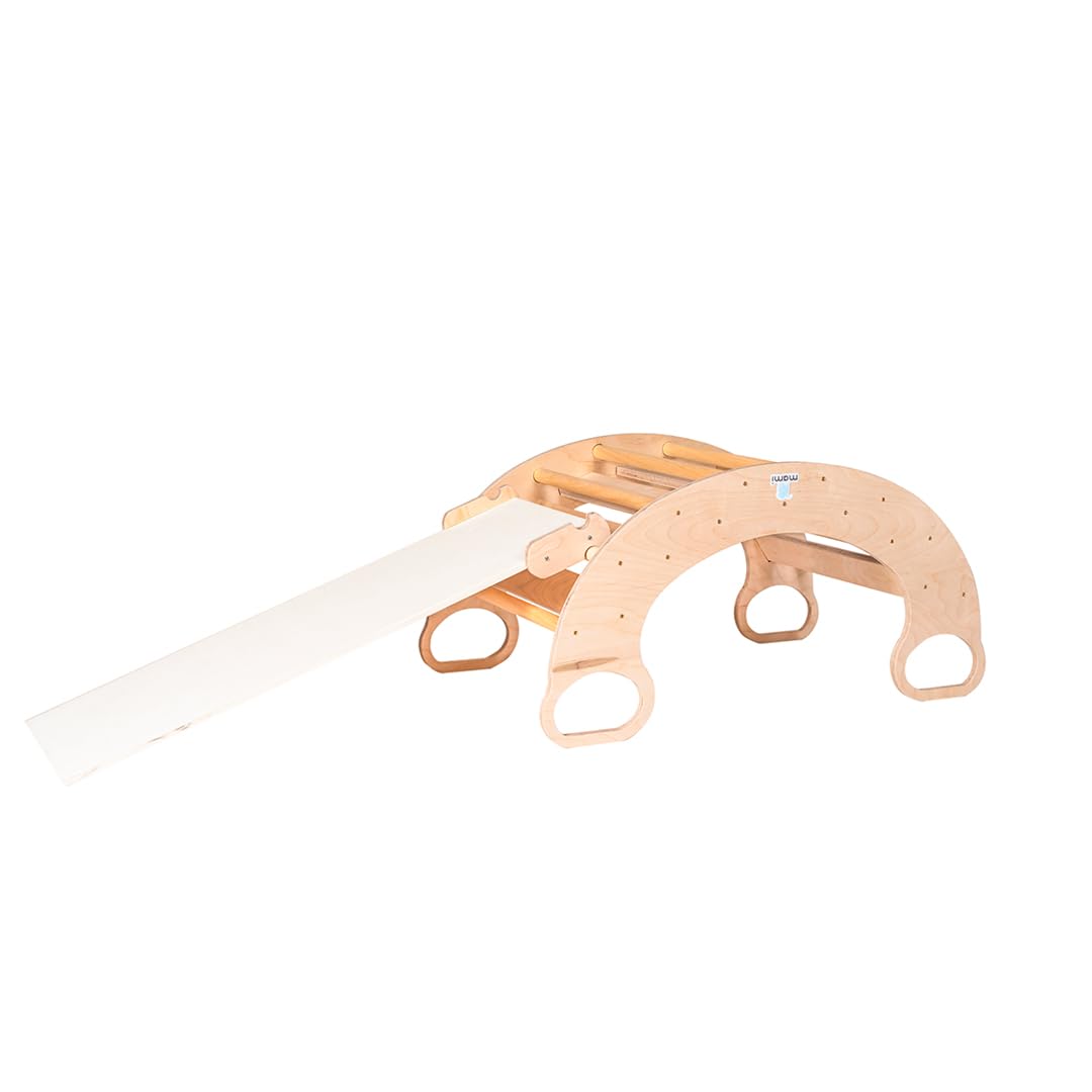 mamikids Rainbow Rocker - Dondolo e Arco Montessoriano per Bambini con Scivolo Incluso, Arco Montessori con Arrampicata per Bambini in Legno Naturale, Giochi Educativi Regalo Bambino - Made in Italy