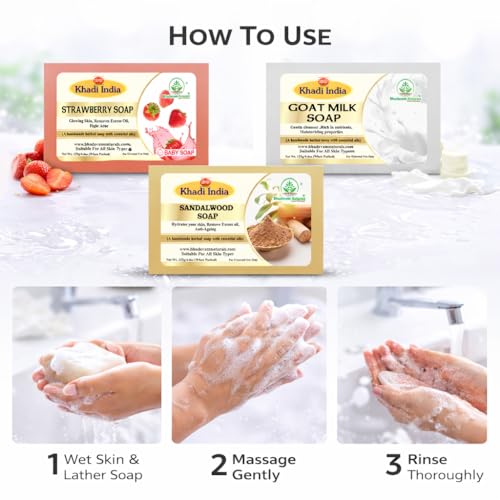 Image of Khadi Organic and Natural Handmade Bathing Soap for Men & Women | Assorted Herbal & Chemical-Free Face and Body Soap for Gentle Cleansing & Healthy Skin (Assorted Natural Bath (Pack of 5))