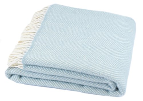 Tweedmill Textiles Herringbone pure new wool blanket throw rug - duck egg BRITISH MADE