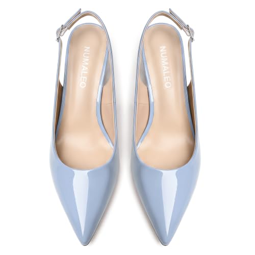 Image of NUMALEO Slingback Heels for Women Pointed Close Toe Kitten Heels Patent Pumps Dress Party Comfy Heeled Sandals Stiletto 2.5 Inch Dress Shoes