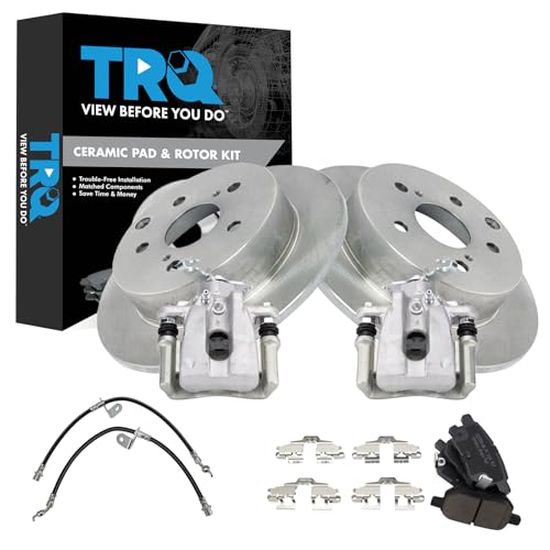 Image of TRQ Rear Brake Pad and Rotor Set Ceramic Rotors Calipers Compatible with 2009-2010 Toyota Matrix 2012 Matrix
