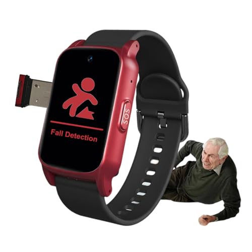 VCYEX Montre pour Personne Agée avec Détection De Chute, Montre D'appel d'urgence - pour Personnes Âgées - Bouton SOS, Bracelet De Positionnement GPS, Appels VidéoRed,1.25 * 0.57 * 2.22inch