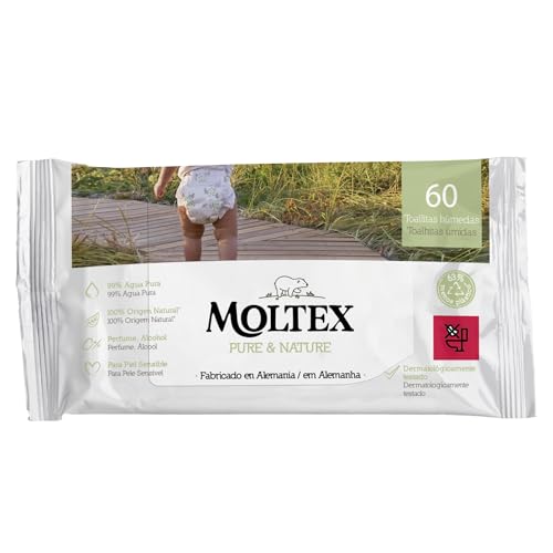 Toallitas Húmedas Ecológicas Infantiles Moltex. Toallitas para Bebé. Toallitas Húmedas Biodegradables sin Alcohol sin Perfume. Toallitas Pieles Sensibles. 12 paquetes de 60 unidades.