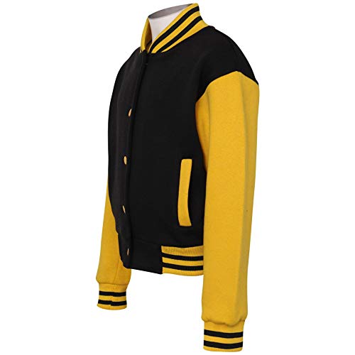 Baseball Contrast Jacket Varsity Style Coat - B.B Plain Jacket Black & Yellow 9-103