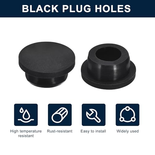 Image of uxcell 5 Pcs Black Plug Holes, Waterproof Rubber Button Plug for 24.5mm / 0.96 inch Hole