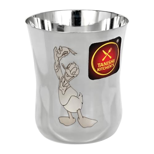 Image of TANISHI KITCHEN'S Stainless Steel Donald Duck Character Small Drinking Glass for Kids and Adults, Water /Milk /Coffee Glass- Set of 1,100ml Each