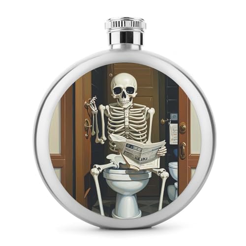 Stainless Steel Wine Bottle Liquor Container Funny Skeleton Bathroom Canvas Print Leak Proof Hip Flask Durable for Camping Hiking Travel Festivals