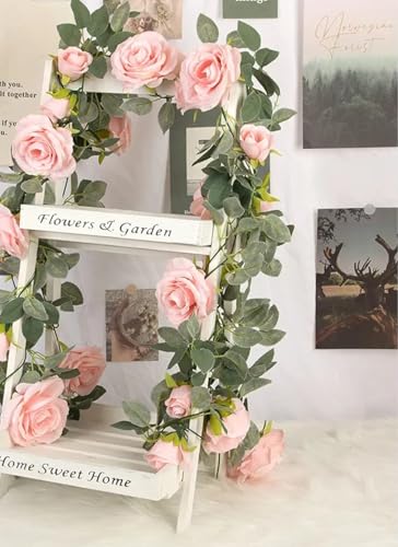 Image of VRB Dec 1 Pcs Flower Vine Garlands Hanging Artificial Flowers for Decoration Roses Garland (6 ft Long) Flowers Silk Roses for Wedding Decorations Diwali /Ganpati /Christmas. (Light Pink),10 cm