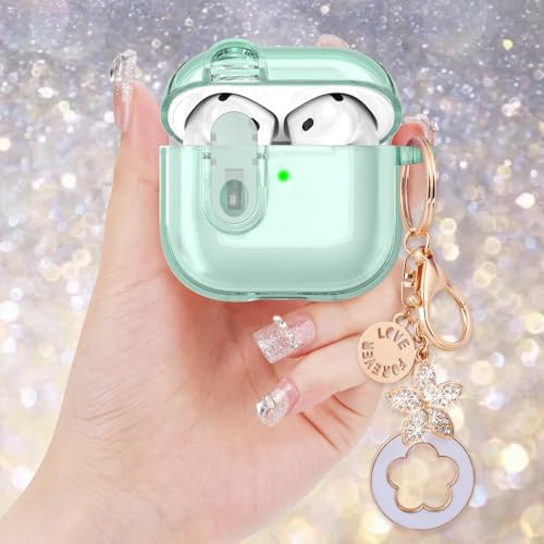 Image of (with Safety Lock) Clear Case Compatible with Cute Apple Airpods 4 Cases 2024 Women, VISOOM Soft TPU Transparency Air pods 4 Gen Case iPods 4 Earbuds Case Girl Bling Keychain for Airpod iPod 4th Gen
