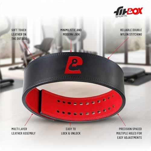 Image of FitBox Sports Pro Lever Weightlifting & Powerlifting Belt - Leather Gym Belt for Heavy Lifting, Squats, Deadlifts - Strong Back Support & Double | Men & Women L /XL (Black)