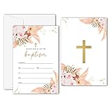 Disfuco Boho Floral Baptism Invitation, Baptism Invitations with Envelopes Baptism Invitations for Boy Girl Christening Naming Ceremony Baptismal - 25 Invitation Cards With 25 Envelopes (C04)