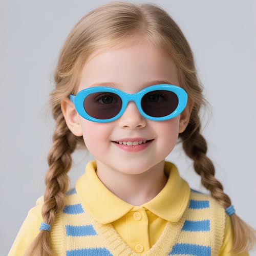 YuJian 2PACK Kids Sunglasses for Girls Boys Oval Small Frame Toddler Shades UV 400 Protection Age 3-84