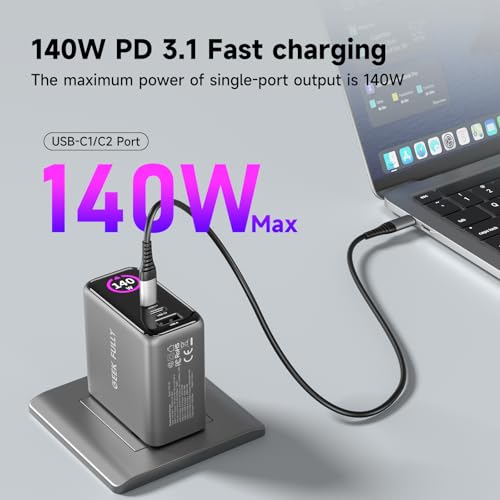 Image of 140W MAX USB C Charger | 3-Port Fast Charging Station (2xUSB-C PD3.1 + USB-A QC3.0) | Intuitive Touch Controls, for for MacBook, iPhone 17 /16 Series, Samsung Galaxy, Pixel and More