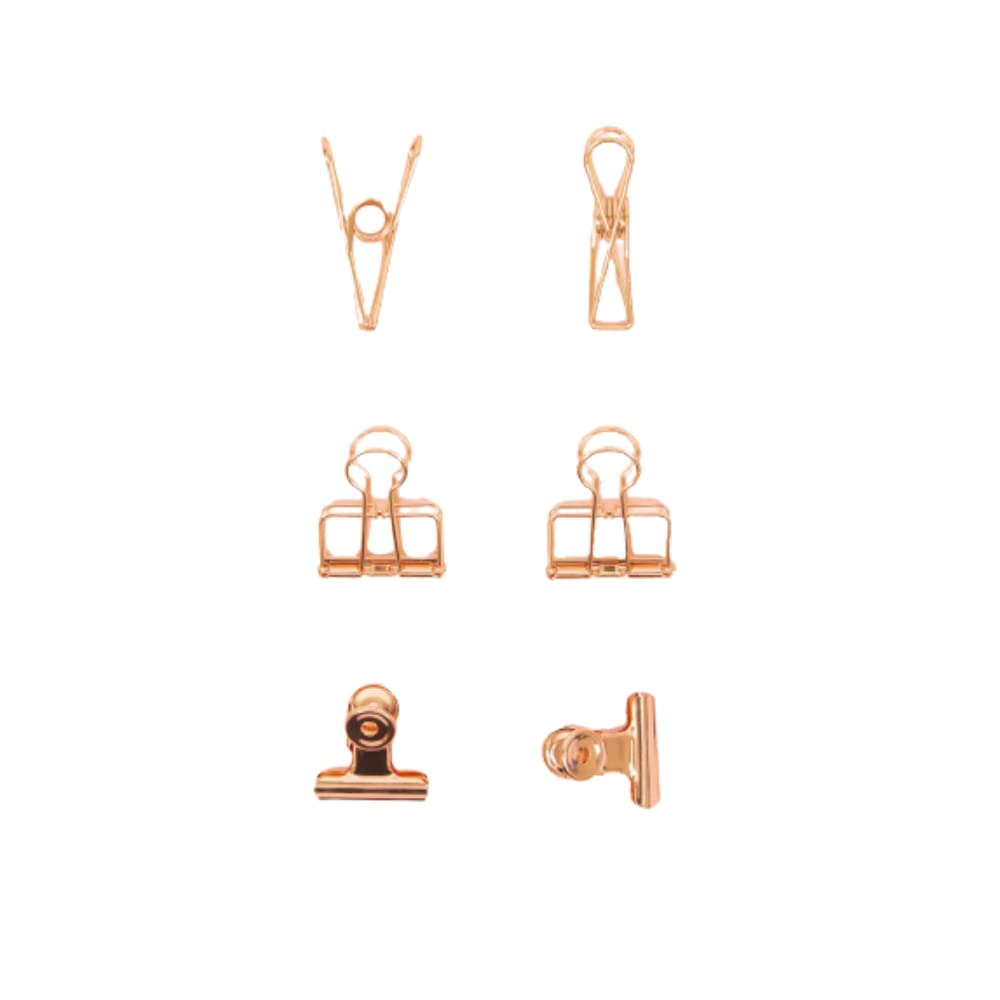 Craftelier Pink/Gold - Set Of 6 Metal Clips With 3 Sizes And 3 Different Designs | Hold For Scrapbooking And Crafts | Dimensions Approx. 1 X 5.5 Cm, 3 X 4 Cm, 3 X 3 Cm – Rose