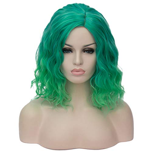 Mildiso Green Wigs for Women Short Bob Wavy Synthetic Soft Full Hair Wig, 14’’ Shoulder Length Cute Green Wig for Party Cosplay Halloween M004GE