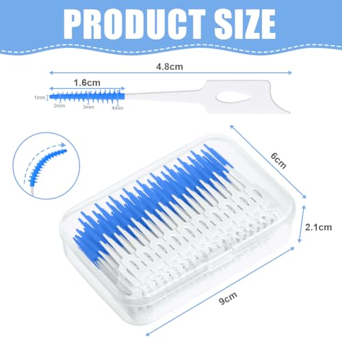 URAQT Interdentalbürsten, 220 Stück Silikon Zahnzwischenraumbürsten, Tragbarer Zahnbürsten Dual-Use Zahnseide Stick Interdentalbürste, Dentalbürsten für Zahnreinigung zwischenräume Werkzeug (Blau)