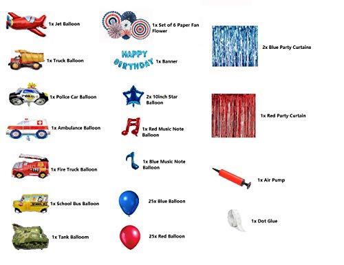 Transportation Party Supplies Vehicle Balloons Set( Truck Ambulance Police Car School Bus Fire Truck Tank Jet Balloons) Boys Birthday Party Decorations #TOP1