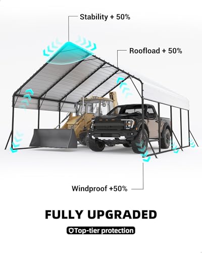 Image of Garveelife 20'x20'x13' Metal Carport for 2 Cars, Heavy Duty Car Ports for Heavy Snow, Reinforced Frame, Tall Metal Car Ports for Bass Boats, Full-Sized Pickup Trucks, and Tractors, N.W. 800 Lbs
