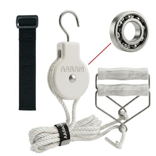 Image of AARAM Pulley with Rope and Door Strap, Easy to Use Exercise Equipment for Frozen Shoulder and Hand /Arm Exercise Material Nylon Plastic, Smooth Action Pulley (Grey & Black)