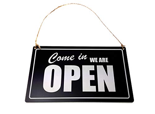 Open/Closed, Shop Door Sign supplied with twine, Black and White, Engraved, Reversible, Double Sided - Image 3