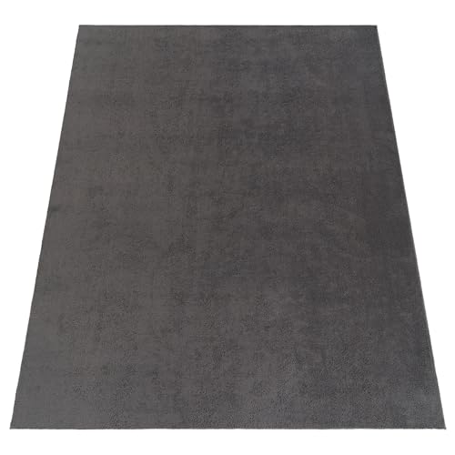 Paco Home Modern Cosy Living Room Rug Short Pile Washable Fluffy Soft Unicolor Fur Look Easy to Clean Non Slip, Size:200x280 cm, Colour:Anthracite
