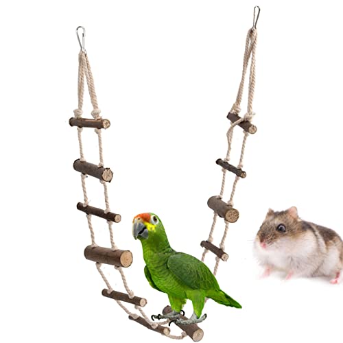 Image of 39.4in Rope Ladder Bird Ladder Wooden Bird Bridge Hamster Bridge | Rope Ladder for Small Pets Hamsters Mice Gerbils Parrots and Chinchillas
