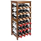 Thalomely Wine Rack Free Standing Floor, 6-Tier 24 Bottles Display Wine Storage Shelves with Table Top, Easy-Assembly Freestanding Bamboo Wine Racks for Kitchen Dining Room Bar, Walnut