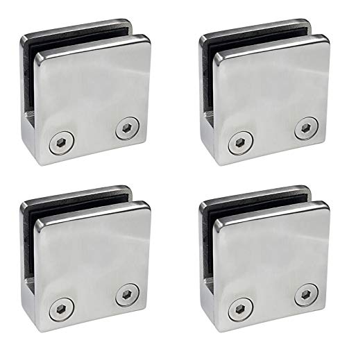 DGQ Glasklemmen 4 x große 5,5 cm Edelstahl 316 quadratische Glasklemme 10-12 mm verstellbare Glashalterung flache Rückseite Geländer Treppengeländer Handlauf Cover