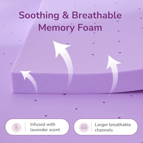 Image of MLILY 2 Inch Twin Lavender Infusion Memory Foam Mattress Topper | Ventilated & Pressure Relieving, CertiPUR-US Certified, Medium Firm Topper for Relaxing Sleep in a Box, 38 inchx75 inch