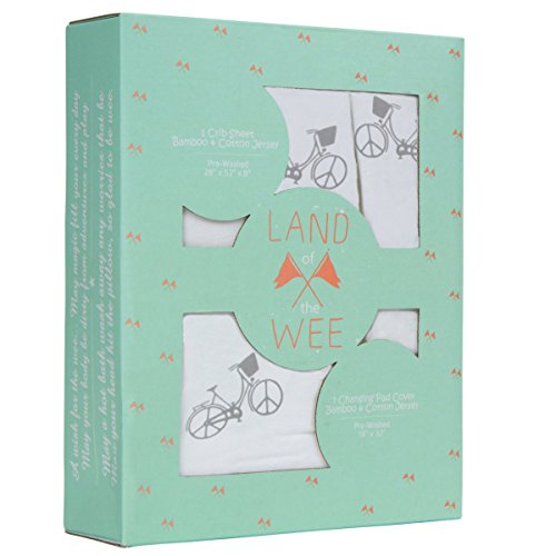 Baby Crib Sheet (White & Grey) + Free Changing Table Pad Cover | Luxury Blend of Extra Soft Bamboo & Cotton Jersey Knit | Unisex Crib Bedding Set for Girls & Boys | Standard Crib & Toddler Mattresses