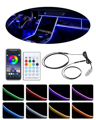 Acrylic Car LED Interior Lights, 110cm 146 LEDs RGB Ambient Lighting Strip with 16 Million Colors, APP & Remote Control, USB Powered Music Sync Interior Lights for Car Decorations, Gifts for Men Women