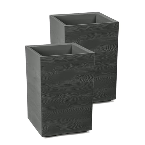 Kreher® XL Pflanzkasten Pflanzkübel Übertopf 'Eco Wood' in verschiedenen Größen. Tolle Holz Optik in Anthrazit! Aus robustem, recyceltem Kunststoff. (2, 40x40x60 cm)