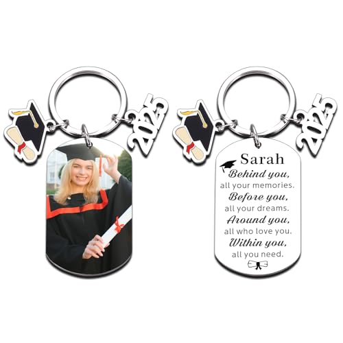 Personalized Graduation Gifts Custom Keychain with Text Photo Class of 2025 Graduation Gift Bulk High School College Senior Inspirational Gifts for Him Her Masters Degree Keychain for Teen Boys Girls