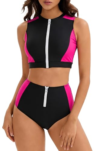 Combinaison de Surf 2 Pièces et Maillot Rashguard Féminin Zippé