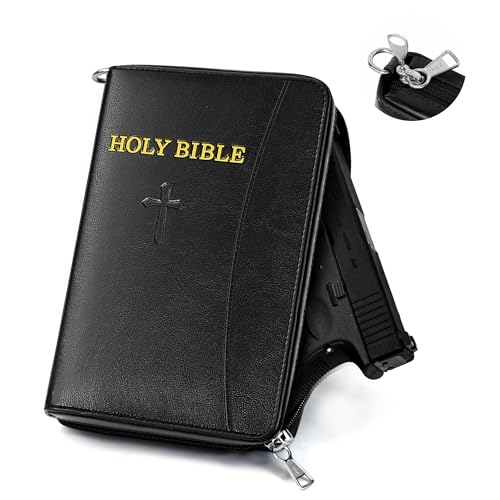 Concealed Carry Holster, Holy Bible Leather Gun Bags, Lockable Soft Pistols Case, Hidden Gun Storage, Book Gun Case for 9mm& Glock&1911 Small Handguns, Perfect Way to Hide Gun