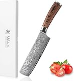 Wakoli EDIB Sakura Nakiri Messer 18 cm aus 67 Lagen Damaststahl mit VG10 Kern – Scharfes Damastmesser mit ergonomischem Pakkaholzgriff – Kochmesser für Gemüse, Kräuter & feine Schnitte in Geschenkbox