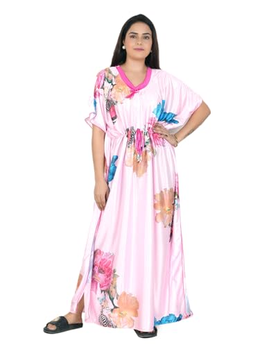 Image of Women's Printed Satin Blend Kaftan Nighty /Nightgown /Nightwear /Maxi WSR-185