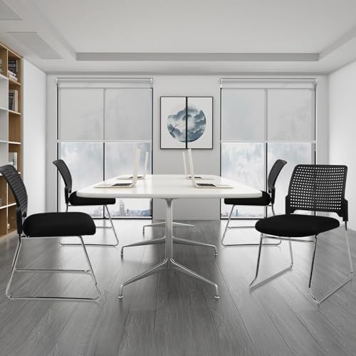 Image of CLATINA Stacking Chair Set of 8, Office Waiting Reception Stackable Armless Chairs with Padded Seat Sled Base, Plastic Desk Chair No Wheels for Conference Lobby Break Room Guest Training, Black