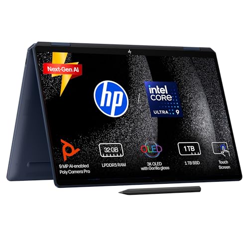 Image of HP Omnibook Ultra Flip (Previously Spectre), Intel Core Ultra 9 288V (32GB LPDDR5x, 1TB SSD), 3K, OLED, 120 Hz, 14'' /35.6cm, Win11, M365* Office24, Blue, 1.34kg, fh0368tu, 9MP Camera, Backlit Laptop