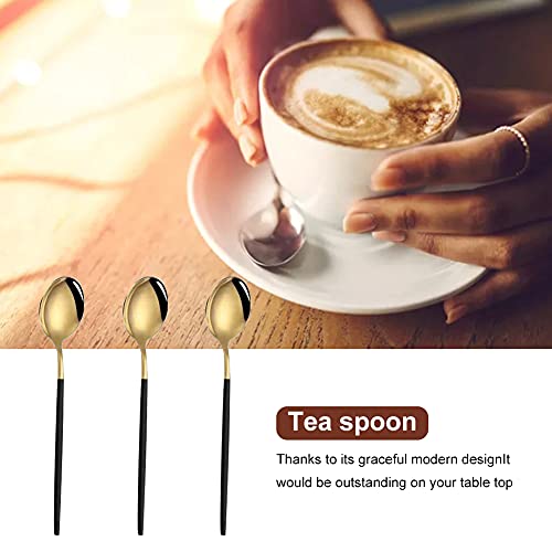 WANAONE 6pcs Tea Spoon Set, Black and Gold Plating Mini Teaspoons for Dessert Cake, Ice Cream (5.04 * 1.14inch) - Image 3