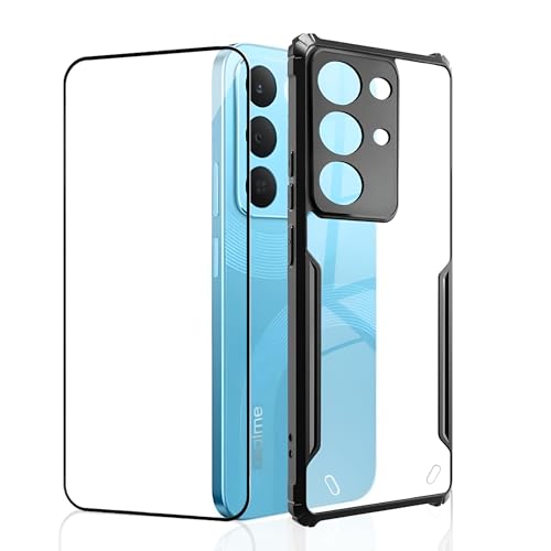Image of Back Cover Case + Screen Protector for Realme 15x 5G | Transparent Black | TPU & PC Anti Yellow Mobile Phone Case Cover for Realme 15 x /Realme 15x 5G | 360 Degree Protection