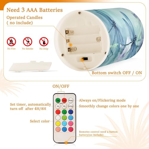 Image of Watercolour Dragonfly Flameless Candles, Flameless Candles with Remote Set of 2, Flameless Candles Battery Operated, Pillar Candles Home Decoration, Christmas, Party