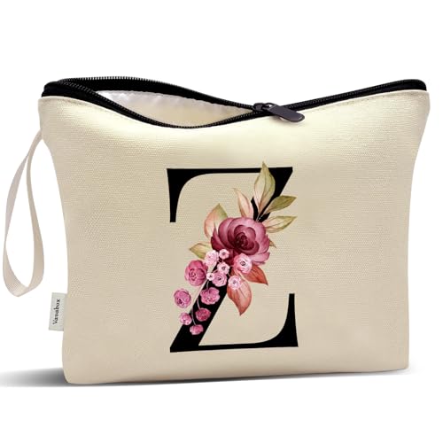 Image of Vavabox A-Z Personalized Makeup Bag, Birthday Gifts for Women Mom, Gifts for Best Friend, Bride Bridesmaid Cosmetic bag (Z, Cream Yellow)