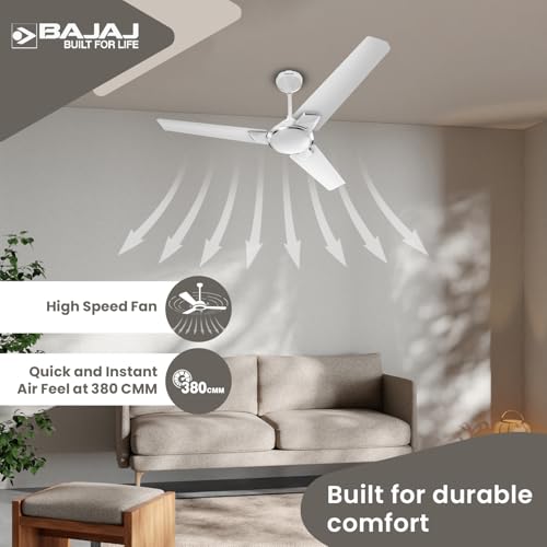 Image of Bajaj Endure Series Juana 1200MM Ceiling Fan | Star Rated Ceiling Fans For Home | High Speed Fan | 5 Years Warranty 【Base White】