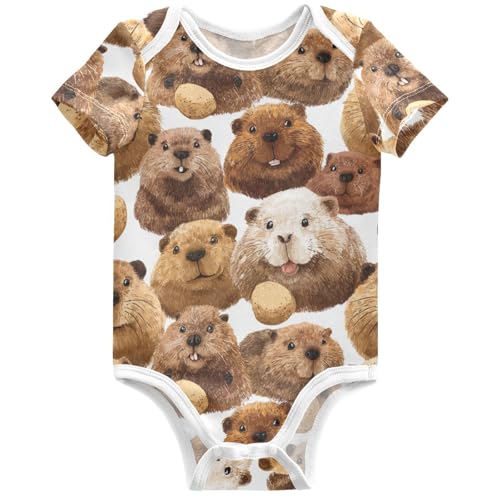 Pigsaly Baby Bodysuits Pets North American Beavers Newborn Short Sleeve Summer Jumpsuit Boy Girl 24M
