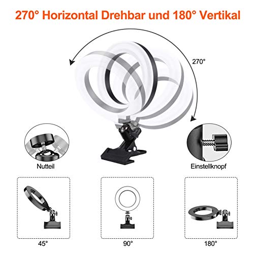YIKANWEN Videokonferenz-Beleuchtungsset, Dimmbare LED Ringlicht mit Clip und Ständer, Webcam-Ringlicht für Fernarbeit… – Bild 7