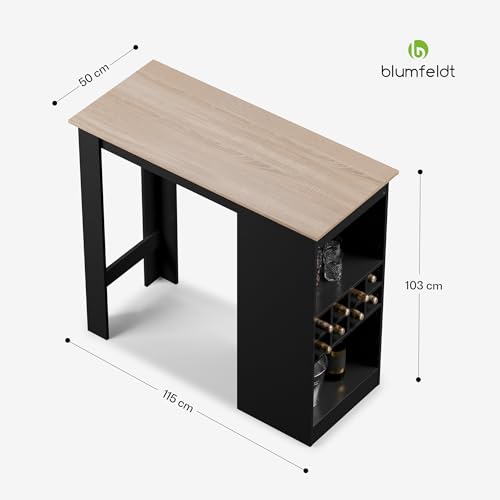 Blumfeldt High Bar Table, 110 cm Kitchen Breakfast Bar Table, Sturdy Small Bar Counter w/ 3 Adjustable Shelves, Quick Assembly Small Kitchen Island Breakfast Bar Table & Easy Cleaning Melamine Coating