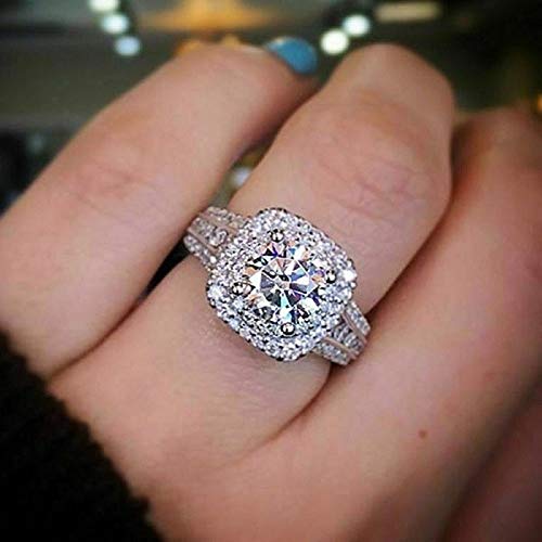 CHWLNJN 18K Gold-Plated Shiny Full Diamond Ring Exquisite Princess Round Cut Zircon Ring 925 Sterling Silver Super Flash CZ Diamond Ring Women's Eternal Engagement Wedding Ring (9)4