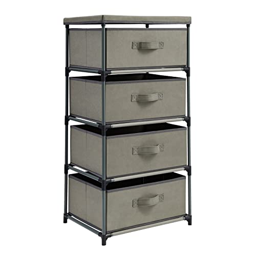 Image of Juvale 4-Tier Dresser for Bedroom - 16.5 in x 13 in x 33 in, Light Gray Fabric, 4 Drawers - Narrow Closet Storage Drawers & Organizer - Steel Frame & Easy Assembly